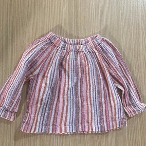 Peek Striped Blouse 3-6 Months Long Sleeve Textured Cotton GUC White Pink Purple